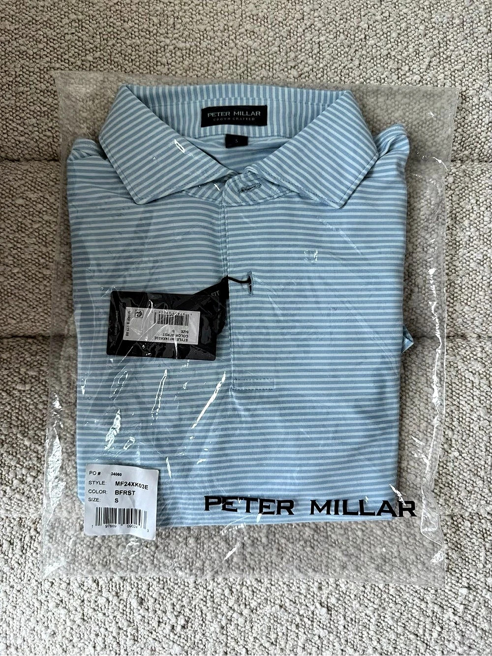Peter Millar crown crafted Ambrose Performance Jersey Polo Blue & White size S